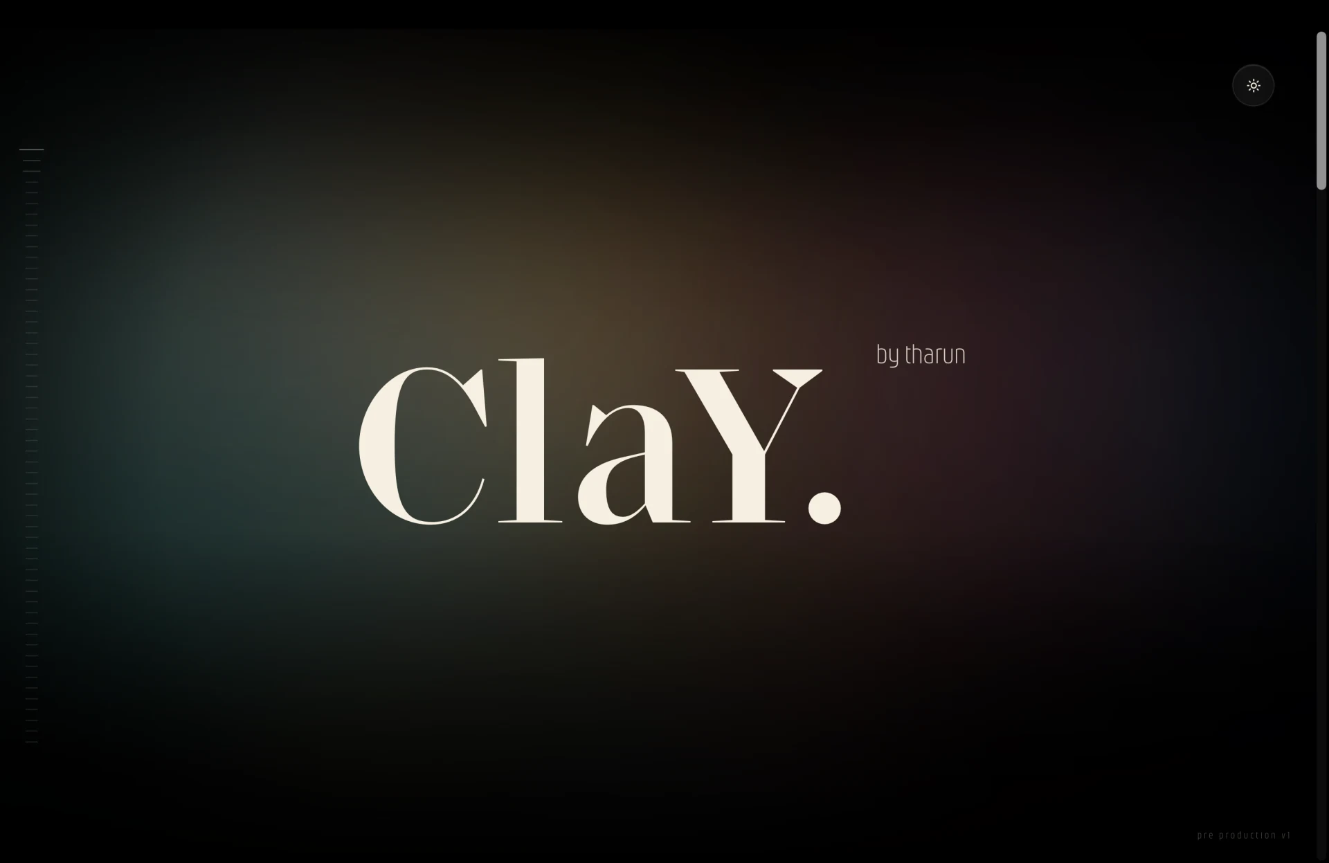 The clay. pre-production screen with its wordmark on a dark cinematic gradient field.